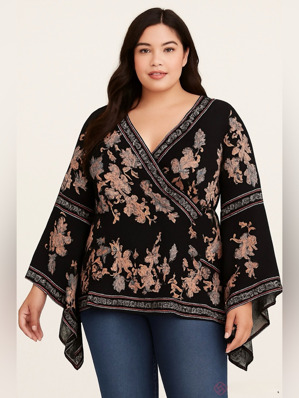 City Chic Black Floral Boho Wrap Tunic